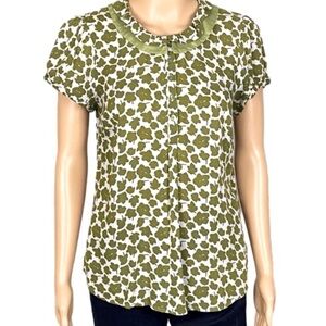 BODEN green/white abstract floral blouse w/double Peter Pan collar. Size 16 EUC